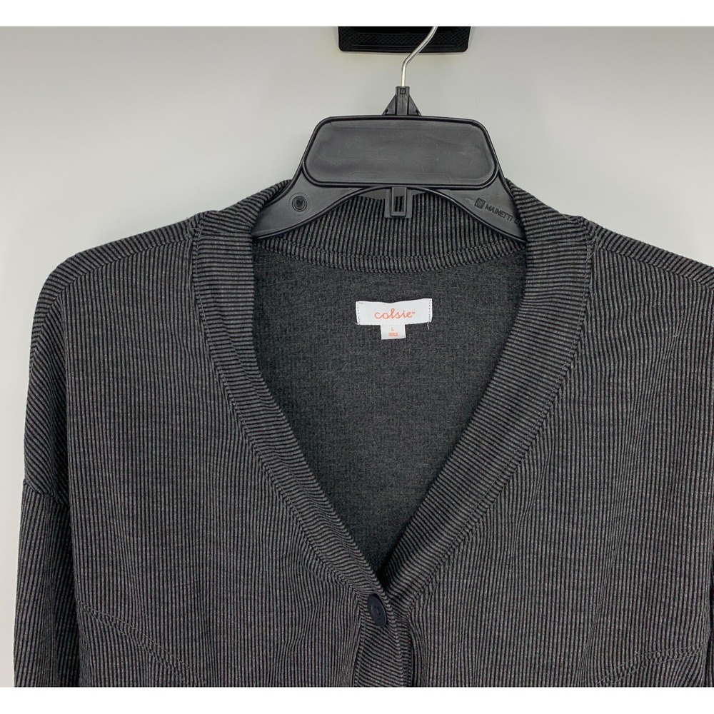 Colsie Cardigan Cropped Gray Ribbed Button V Neck Lightweight - Picture 5 of 12